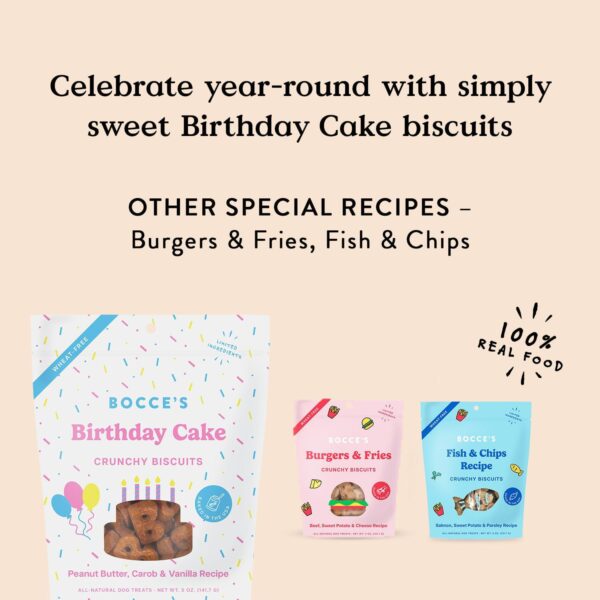 Bocce's Bakery Birthday Cake Treats for Dogs - Wheat-Free, Peanut Butter Vanilla Biscuits, 5 oz - Image 4