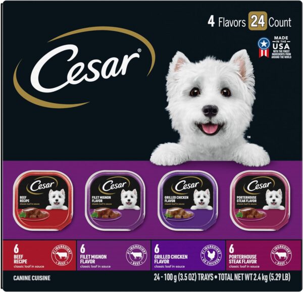 CESAR Adult Wet Dog Food Variety Pack - Beef,  - 3.5 oz Trays, 24-Pack